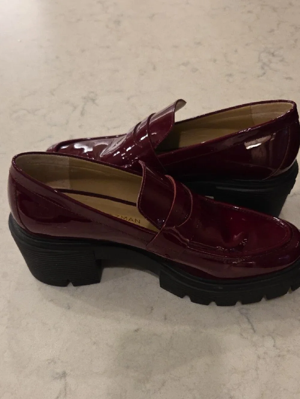 Stuart Weitzman Women’s Size 8 Burgundy Patent Leather Soho Loafers